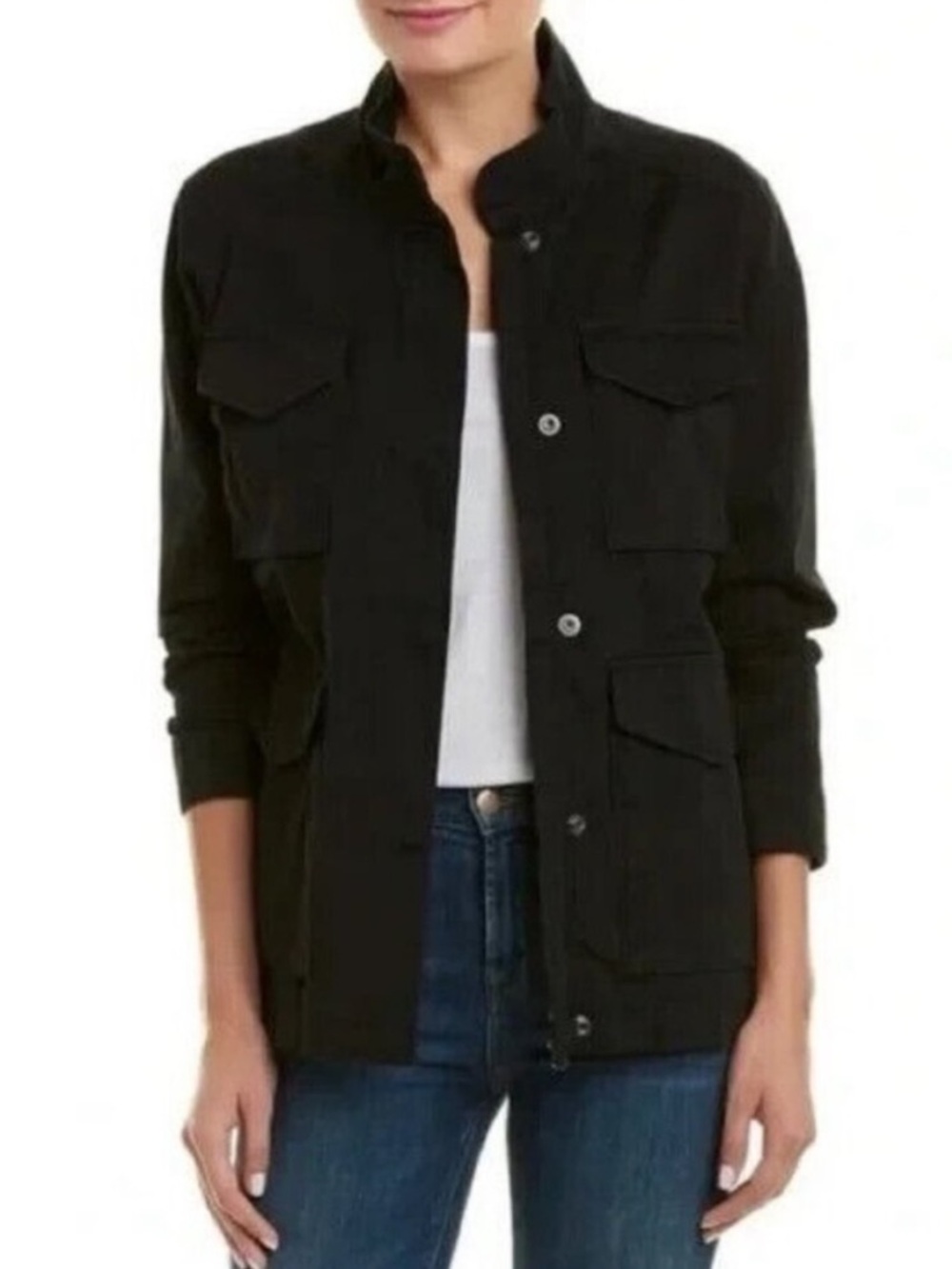 Vince Womens Black Cotton Military Utility Field Jacket Size Large